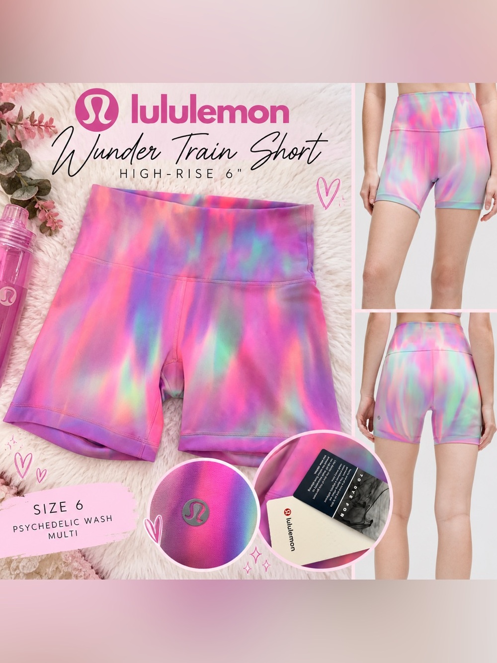 NWT lululemon athletica Wunder Train High-Rise 6" Shorts - Pink Multi Tie-Dye